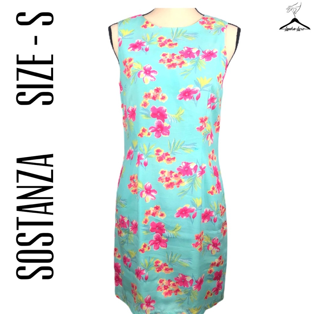 Vintage Sostanza Blue Sleeveless Floral Dress